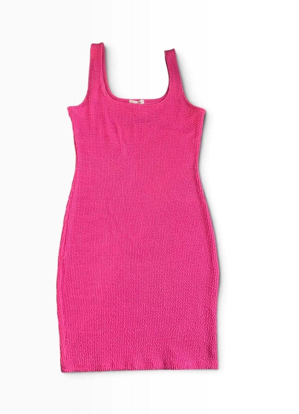 BOZZOLO Tank Dress Size Medium Hot Pink Textured Smocked Mini